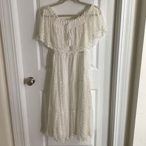 Cupcakes and cashmere off the shoulder white dress